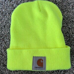 Carhartt Hat Winter Beanie Cuffed Knit Neon Yellow Visibility Workwear Outdoor